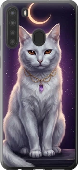 Чехол для Samsung Galaxy A21 Mystic White Cat Gothic Dark Purple Gold