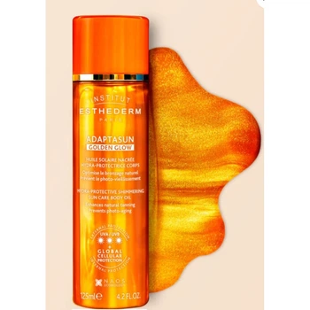 Institut Esthederm (Інститут Естедерм) – Захисна олія з шимером Golden Glow, 125 мл, сонцезахисний догляд, сяйво та зволоження шкіри, професійна французька косметика