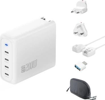 Мережевий зарядний пристрій 4smarts Wall Charger GaN Flex Pro 200W 4 USB-C Travel Edition White (4252011911417)
