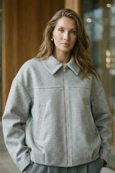 Жіночий демісезонний вільний бомбер з італійської вовни Seventeen XXL-3XL Сірий (2000000213675)