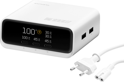 Мережевий зарядний пристрій 4smarts Desk Charger GaN Screen 100W 3C+2A White (4252011912575)
