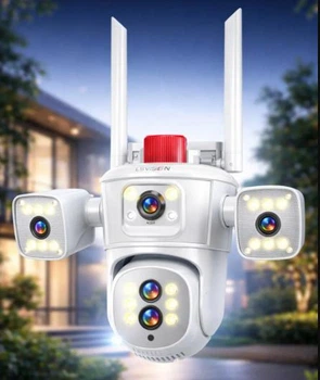 IP-камера 4-екранна JE-190-2, WiFi 4G 12mp 360-градусне відеоспостереження, інфрачервоний режим, виявлення руху, чітке 8K-зображення, біла