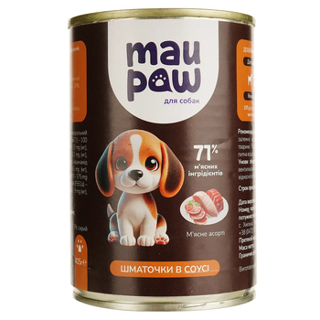 Полнорационный корм для взрослых собак MAU PAW мясное ассорти в соусе 415 г 833469