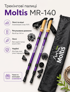Палиці для скандинавської ходьби Moltis Relax MR-140, фіолетові, з амортизацією Antishock 10027