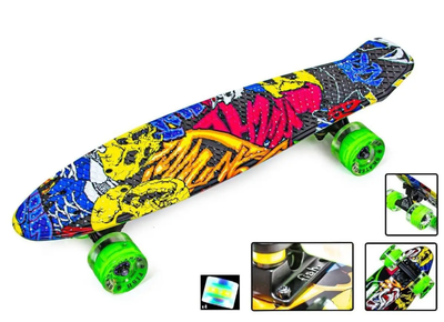 Пенни борд Fish Skateboards Joker со светящимися колесами, дека 57×15 см, ABEC-7, PU колеса, до 85 кг