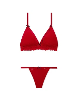 Подарочный комплект белья Victoria's Secret Pink бралетт и трусики стринги 1159860553 (Красный S)