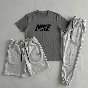 Костюм чоловічий 3 в 1 шорти штани футболка NIKE сірий L