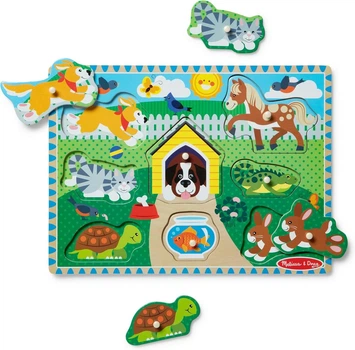 Деревянный пазл с колышками Melissa & Doug Pets Peg Puzzle 8 Pieces - «Домашние животные», 8 деталей, для детей 2+
