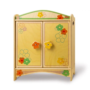 Деревянный шкаф для кукол Dida Wooden Doll Wardrobe Flower - игрушечная мебель для детской комнаты, цветочный дизайн