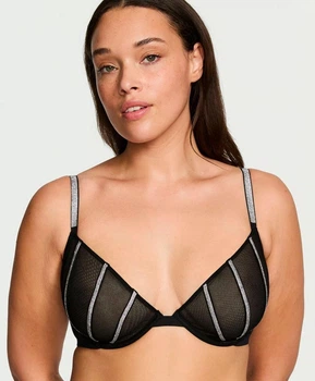 Бюстгальтер чорний сітка демі зі стразами Sheer Shine Very Sexy Victoria's Secret (75В)