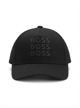 Кепка мужская BOSS черная, хлопковая бейсболка с прорезиненным логотипом CAP-BOSS-004-BLK