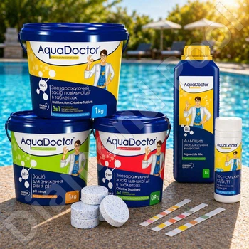 Стартовий набір хімії для басейну AquaDoctor Super Kit 5 в 1 (30–50 м³, хлор + pH мінус + альгіцид AC MIX + тестер) (4543)