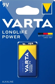 Батарейка щелочная Varta Longlife Power 6F22 6LR61 6LF22 Крона 9V (2972)
