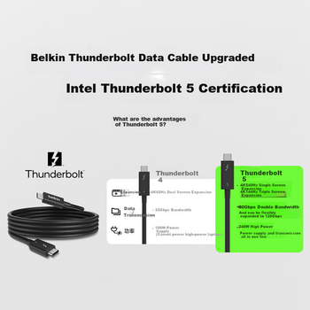 BELKIN Thunderbolt 5 Expansion Screen Mirroring USB Full-Function Data Cable, 1 Meter Laptop Extension, 4K@540Hz Type-C Cable, 240W Fast Charge, 120 Gbps