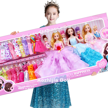 Подарункова коробка для ляльок AoZhiJia, одягання, 3D справжні очі, 7 ляльок принцес, рольові ігри, дитячі іграшки, подарунок на день народження для дівчаток