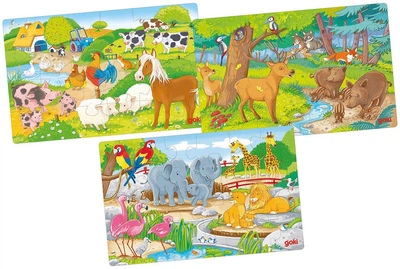 Набір дерев’яних пазлів Goki Animals 3 шт x 24 елементи 57377 (4013594573771)