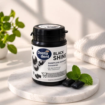 Жувальна гумка Dontodent Black Shine з активованим вугіллям і ксилітом м'ятний смак 50 шт