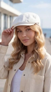 Женская кепка-хулигана из денима 929-001 молочный