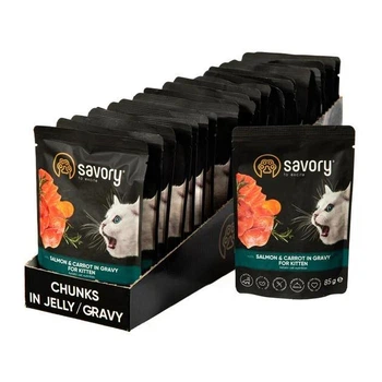 Блок влажных кормов для котят Savory Cat Pouch for Kitten with Salmon and Carrot, лосось с морковью в соусе, пауч 22 шт х 85г (2700000029312)