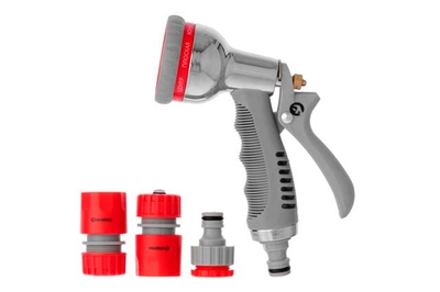 Пистолет-распылитель для полива Intertool 8 функций хром x 1 адаптер x 2 коннектора
