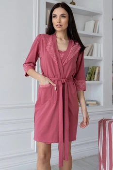 Хлопковый халат с кружевом Хк1002 Коралловый, 3XL