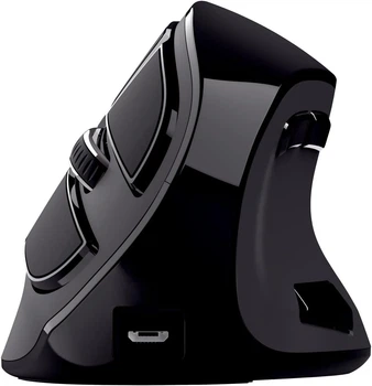 Беспроводная вертикальная мышь Trust Voxx / USB / Bluetooth / Радиоканал / 2400 DPI / 9 кнопок / Подсветка / LED-дисплей / Черная (102048063) - Б/У