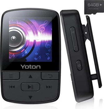 YOTON MP3-плеєр 64GB з Bluetooth 5.2, Hi-Fi, FM, кліпсою, навушниками, рожевий, міні формат