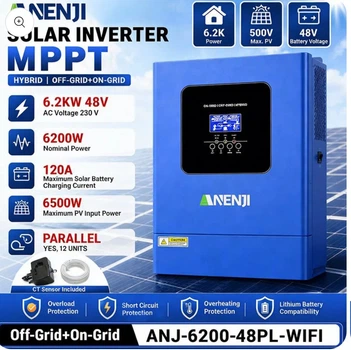 Гибридный солнечный инвертор ANENJI 6.2KW 48V MPPT с параллельным соединением 1- 3 фазы