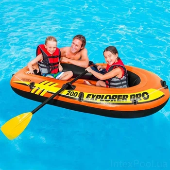 Лодка надувная Intex Explorer Pro 200 на 2 места 196х102х33 см, грузоподъемность 120 кг, весла и насос в комплекте