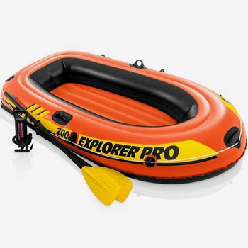 Двухместная надувная лодка Intex Explorer Pro 200 196×102×33 см, лодка для рыбалки и отдыха с веслами и насосом