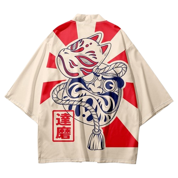 Плащ Хаори Накидка в японском стиле Дарума и маска кицунэ Daruma kitsune mask