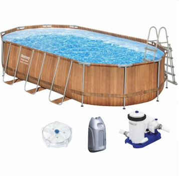 Овальный каркасный бассейн Bestway 610×366×122 см, 20241 л, картриджный фильтр-насос 9463 л/ч
