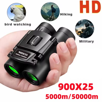 Cкладной бинокль 900x25 HD 5000 м, легкий бинокуляр для охоты наблюдения, мини-телескоп большой дальности 10Х зум, BAK4 FMC + чехол