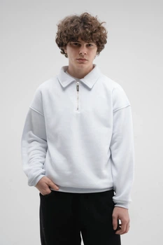 Світшот – Поло на блискавці чоловічий White 8XL