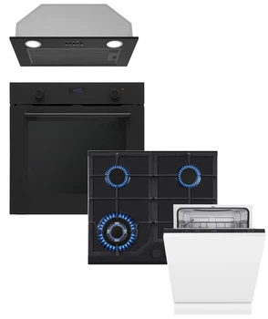 Комплект Духова шафа електрична Interline OEG 670 ETN BA Nano Matte + Варильна поверхня газова Interline HGG 760 FGT BA Nano Matte + Посудомийна машина Interline DWI 365 P1 TSH BA+ + Витяжка Interline BLOW S BL A/60/PB