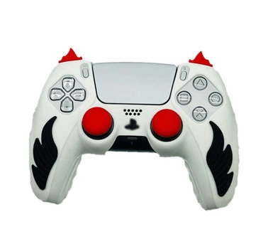 Качественный защитный силиконовый чехол Fiery (White/Black) для геймпада Sony DualSense PS5 + накладки на стики