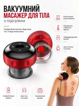 Вакуумний антицелюлітний масажер з підігрівом інфрачервоний акумуляторний лімфодренажний для тіла регулювання потужності та температури USB живлення компактний для схуднення живота стегон спини розмір 78x94 мм S99 сірий апарат