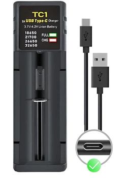 Зарядное устройство TC1 для Li-Ion 21700 18650 26650 Type-C USB 2A зарядка Черный