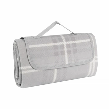 Коврик для пикника Picnic Mat флисовый водонепроницаемый 120 х 135 см (R42069-S) "Клетка на сером"