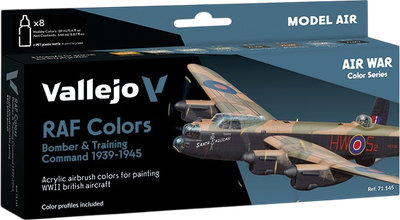 Набір акрилових фарб Vallejo Model Air - Air War - RAF Colors - Bomber and Training Air Command 1939-1945 8 шт x 18 мл (8429551711456)