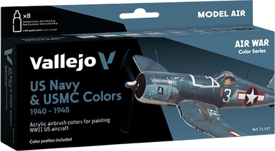 Zestaw farb akrylowych Vallejo Model Air - Wojna powietrzna - Kolory marynarki wojennej USA i USMC 1940–1945 8 szt x 18 ml (8429551711579)