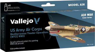 Zestaw farb akrylowych Vallejo Model Air - Wojna powietrzna - Korpus lotniczy armii USA – MTO II wojna światowa 8 szt x 18 ml (8429551711838)