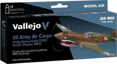 Zestaw farb akrylowych Vallejo Model Air - Wojna powietrzna - Korpus lotniczy armii USA – CBI i teatr działań na Pacyfiku WWII 8 szt x 18 ml (8429551711845)