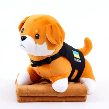 Игрушка-подушка с пледом 110x140 см коричневая плюшевая Пес Патрон для сна и отдыха