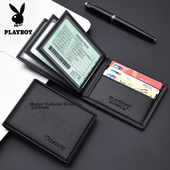 Мужской чехол для водительских прав PLAYBOY, защитный чехол из натуральной кожи, встроенный держатель для водительского удостоверения и удостоверения личности, тисненый дизайн.
