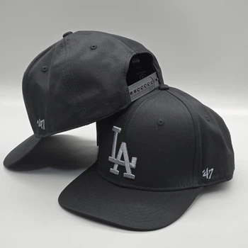 Кепка з прямим козирком снепбек snapback LA 47 Los Angeles Чорний із сірим