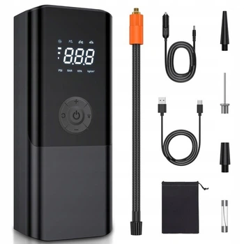 Автокомпрессор портативный CZK-3690 150 PSI 6000 mAh с LED-фонарем и Power Bank для подкачки шин автомобилей мотоциклов велосипедов Черный