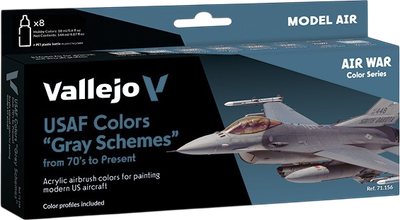 Zestaw farb akrylowych Vallejo Model Air - Wojna powietrzna - Kolory USAF Grey Schemes od lat 70. do dziś 8 szt x 18 ml (8429551711562)