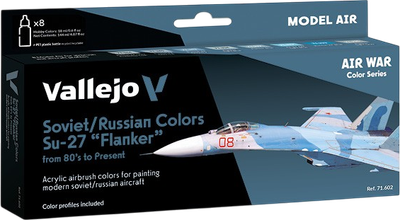 Zestaw farb akrylowych Vallejo Model Air - Wojna powietrzna - Kolory radzieckie/rosyjskie Su-27 Flanker od lat 80. do dziś 8 szt x 18 ml (8429551716024)