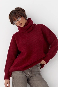 В'язана жіноча туніка з високою горловиною Lurex Бордовий One Size (51110)